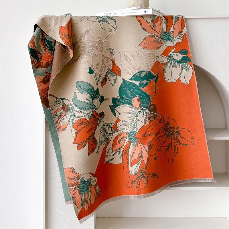 Elegant Cashmere Winter Scarf Luxury Pashmina Shawl Wrap Lotus Pattern Soft Warm Scarf For Women 3