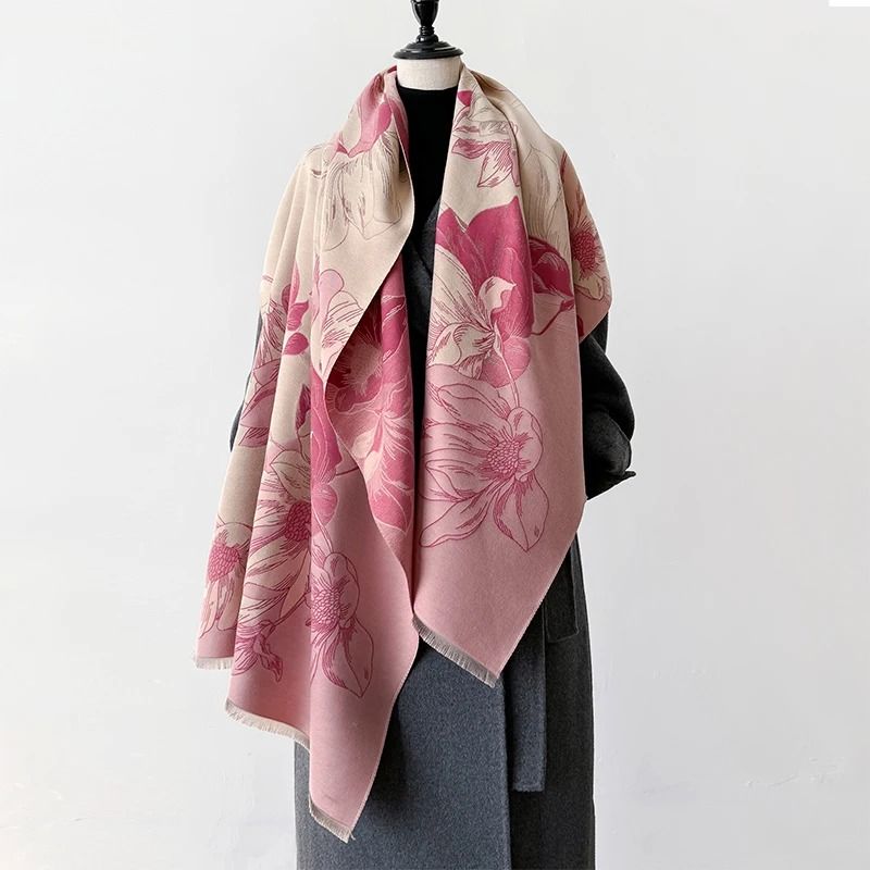 Elegant Cashmere Winter Scarf Luxury Pashmina Shawl Wrap Lotus Pattern Soft Warm Scarf For Women 5