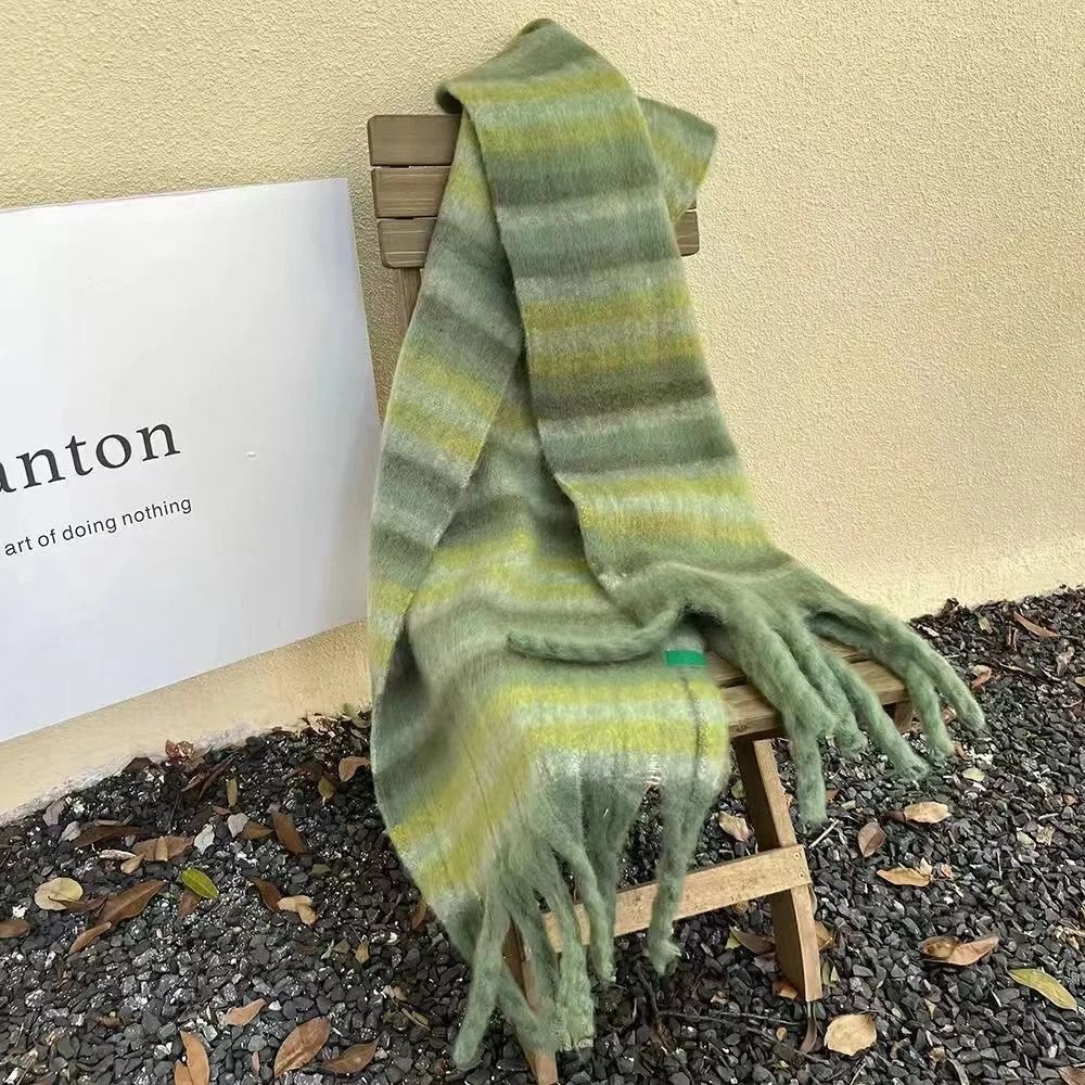 Vintage Gradient Striped Scarf Korean Style Winter Shawl Scarf Thick Warm Neck Wrap For Women 3