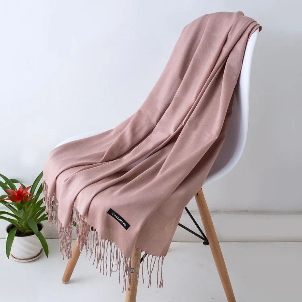 Classic Cashmere Scarf Shawl Solid Color Pashmina Wrap Scarf Warm Tassel Winter Scarf For Women And 2