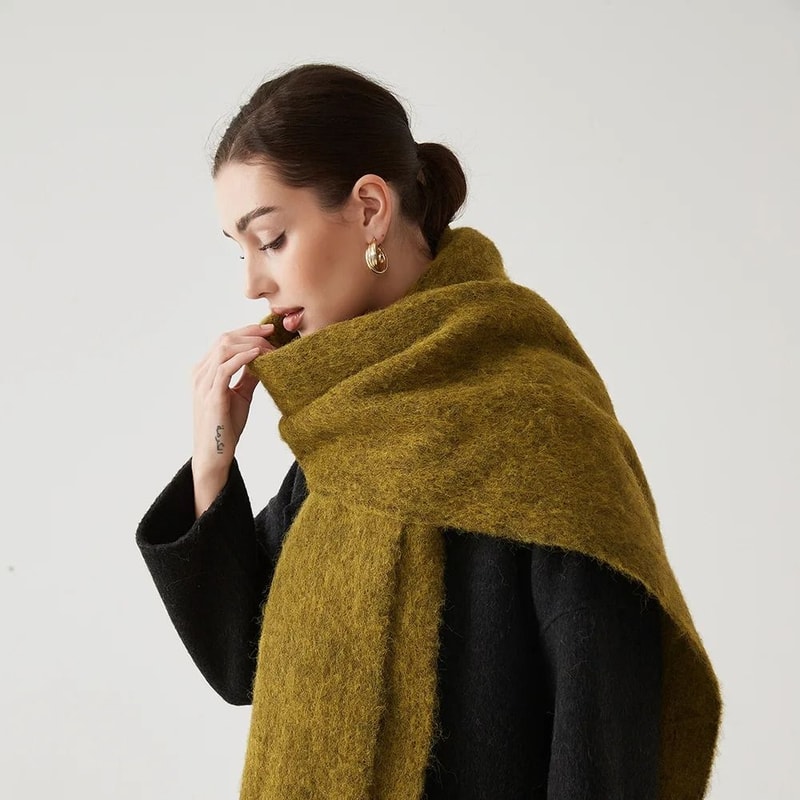 Unisex Wool Blend Winter Scarf Thick Thermal Muffler Shawl Soft Solid Color Cold Weather Wrap 12