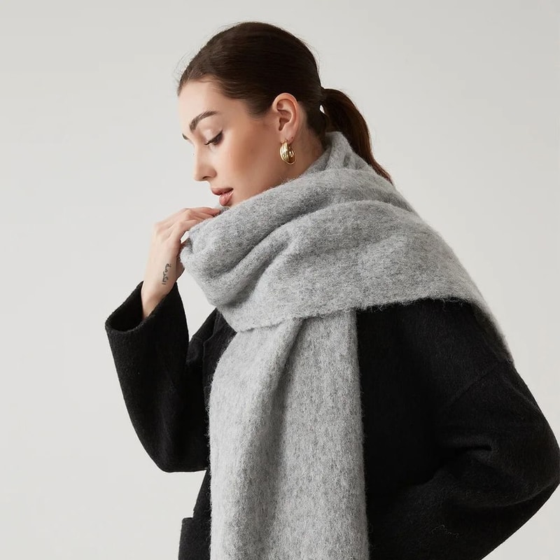 Unisex Wool Blend Winter Scarf Thick Thermal Muffler Shawl Soft Solid Color Cold Weather Wrap 3