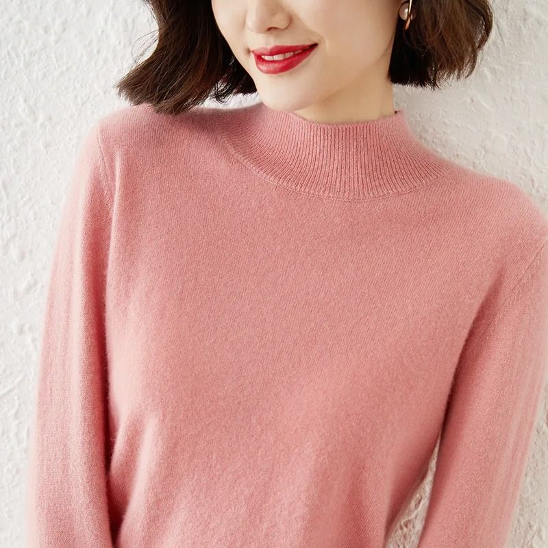 Womens Korean Knit Sweater Half High Neck Long Sleeve Pullover Soft Warm Autumn Winter Top 1