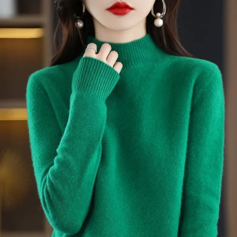 Womens Korean Knit Sweater Half High Neck Long Sleeve Pullover Soft Warm Autumn Winter Top 13