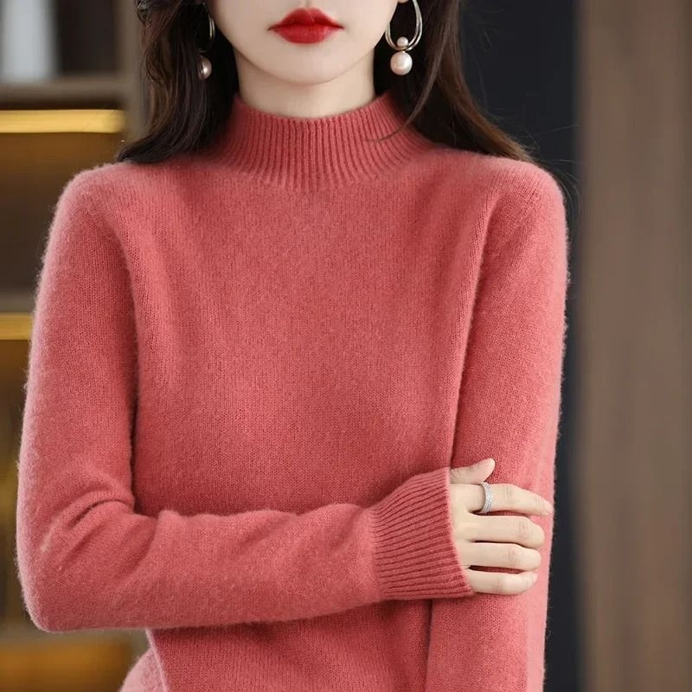 Womens Korean Knit Sweater Half High Neck Long Sleeve Pullover Soft Warm Autumn Winter Top 14