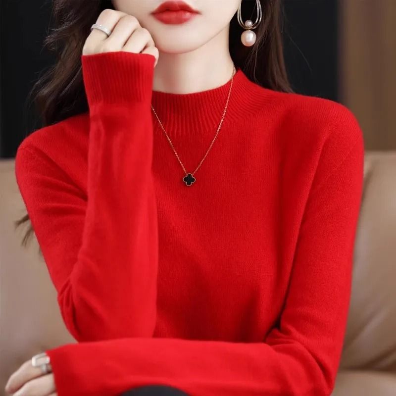 Womens Korean Knit Sweater Half High Neck Long Sleeve Pullover Soft Warm Autumn Winter Top 7