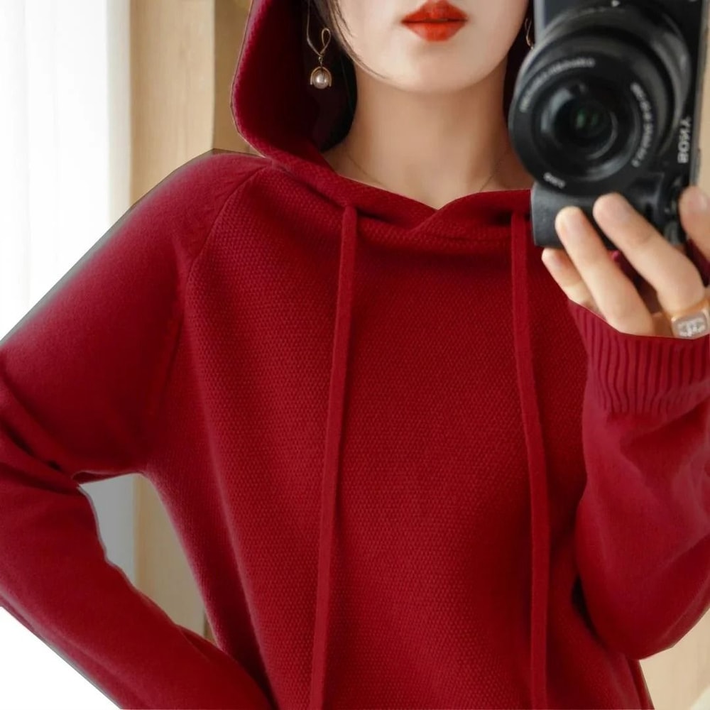 Womens Hooded Knit Sweater Korean Style Casual Pullover Hoodie Warm Long Sleeve Autumn Winter Top 11