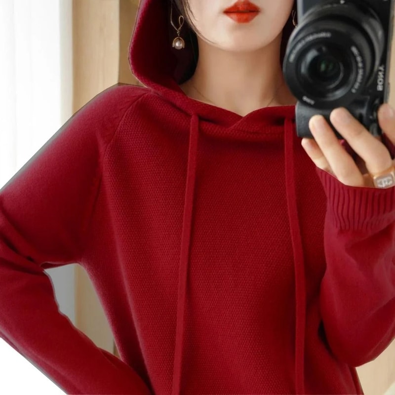 Womens Hooded Knit Sweater Korean Style Casual Pullover Hoodie Warm Long Sleeve Autumn Winter Top 11