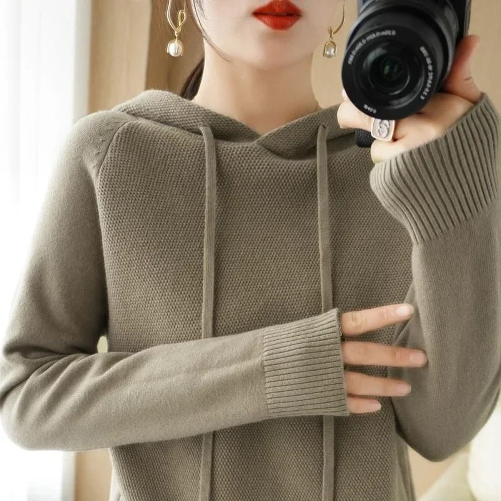 Womens Hooded Knit Sweater Korean Style Casual Pullover Hoodie Warm Long Sleeve Autumn Winter Top 1