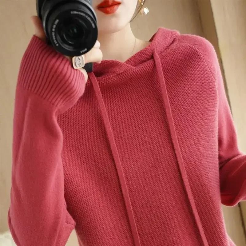 Womens Hooded Knit Sweater Korean Style Casual Pullover Hoodie Warm Long Sleeve Autumn Winter Top 14
