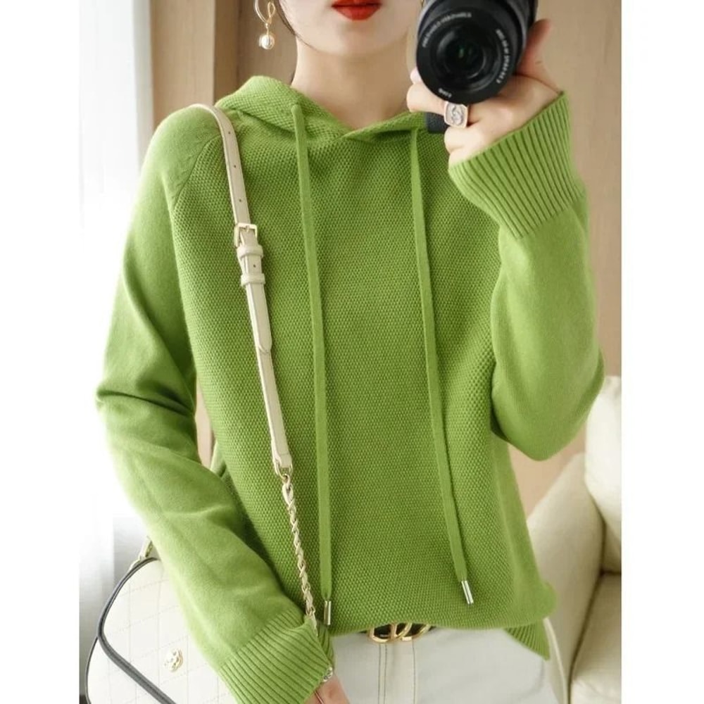 Womens Hooded Knit Sweater Korean Style Casual Pullover Hoodie Warm Long Sleeve Autumn Winter Top 9