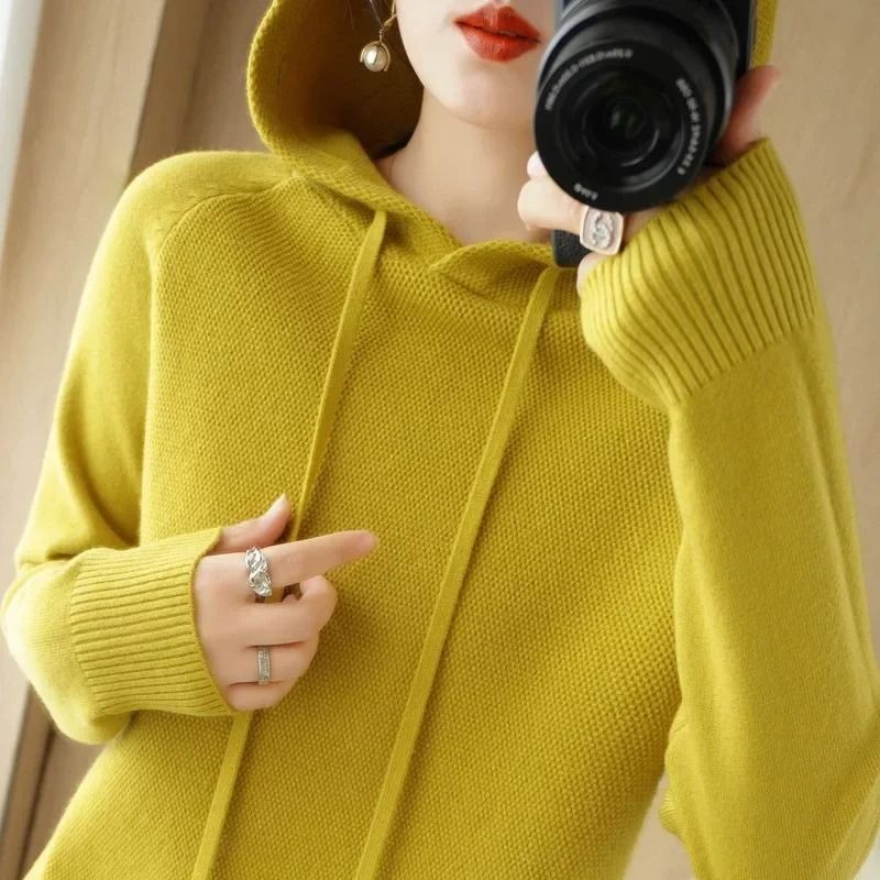 Womens Hooded Knit Sweater Korean Style Casual Pullover Hoodie Warm Long Sleeve Autumn Winter Top 6