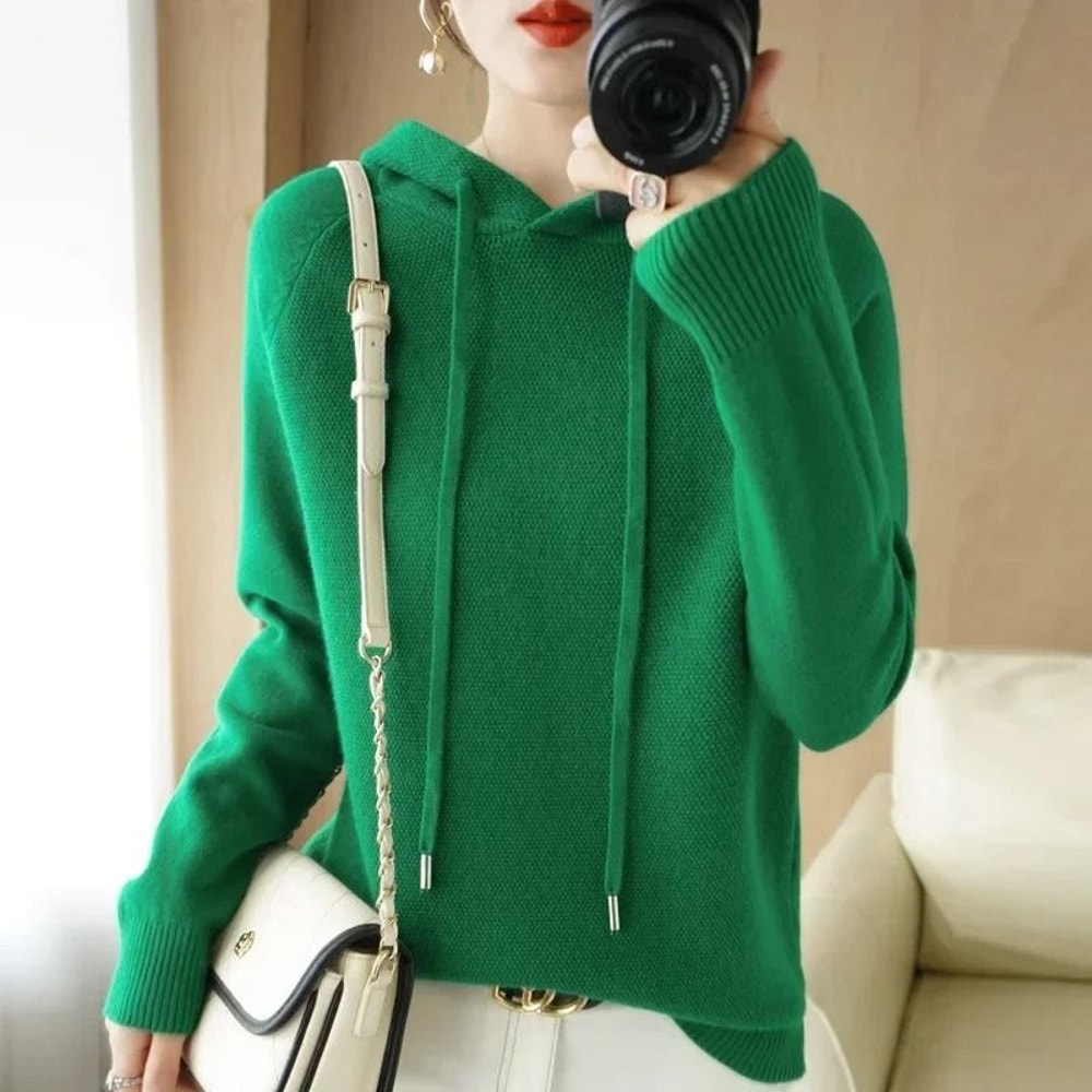 Womens Hooded Knit Sweater Korean Style Casual Pullover Hoodie Warm Long Sleeve Autumn Winter Top 7