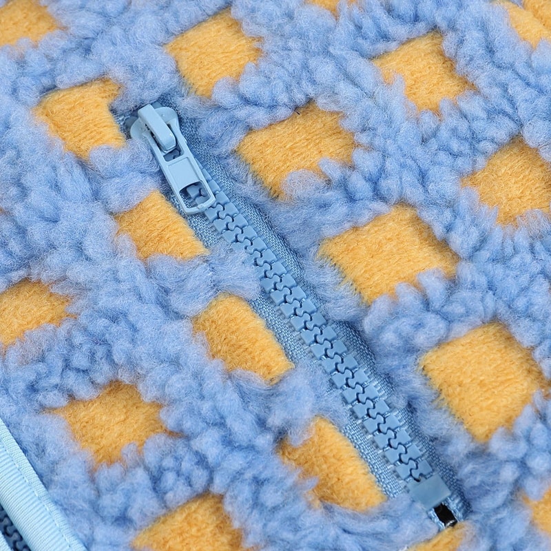 Womens Fuzzy Checkered Vest Zip Up Sleeveless Jacket Vest Warm Stand Collar Casual Outwear 3