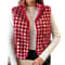 Womens Fuzzy Checkered Vest Zip Up Sleeveless Jacket Vest Warm Stand Collar Casual Outwear 0