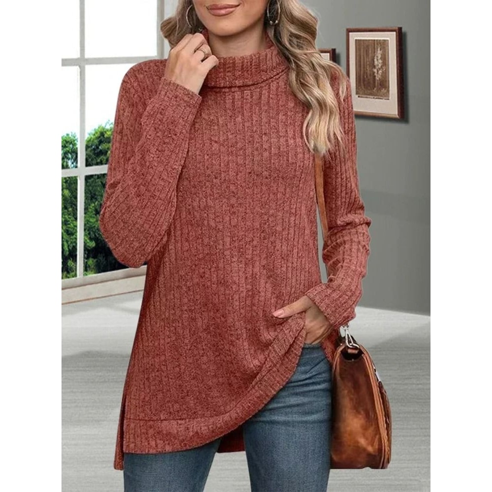 Womens Striped Turtleneck Sweater Thick Loose Knit Pullover Warm Long Sleeve Autumn Winter Top 5