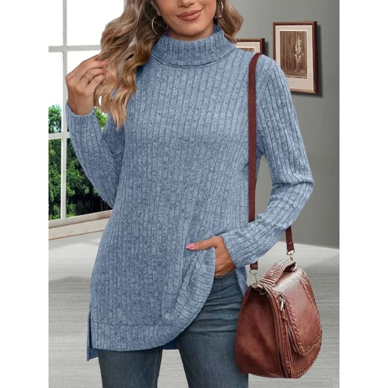 Womens Striped Turtleneck Sweater Thick Loose Knit Pullover Warm Long Sleeve Autumn Winter Top 10