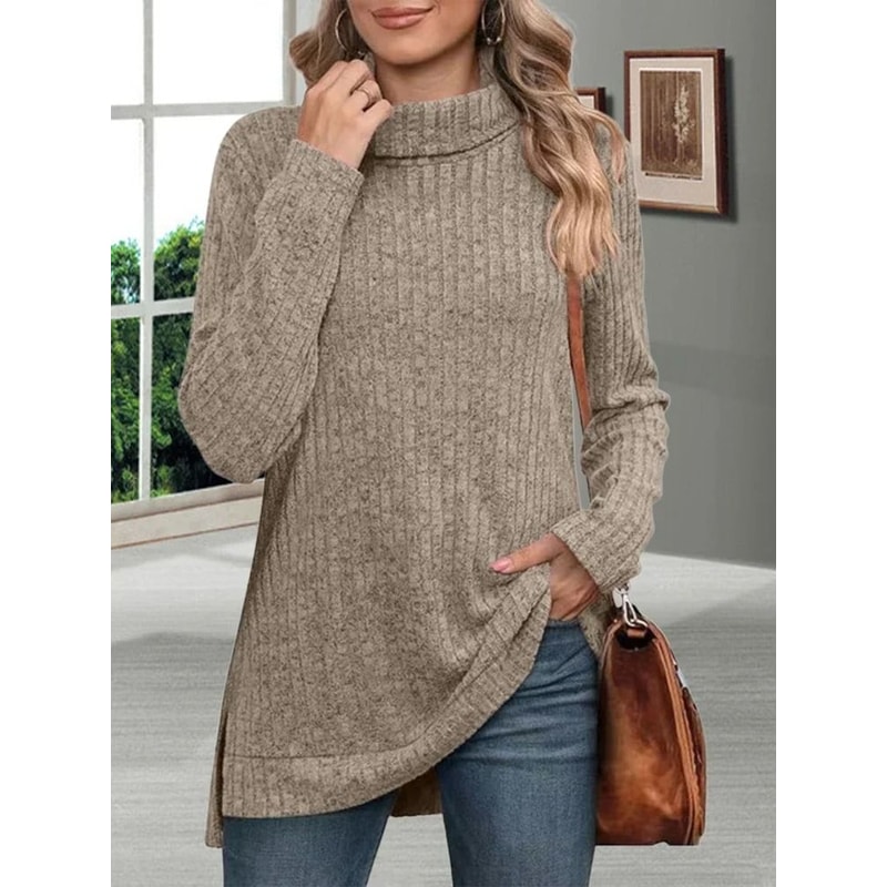 Womens Striped Turtleneck Sweater Thick Loose Knit Pullover Warm Long Sleeve Autumn Winter Top 4