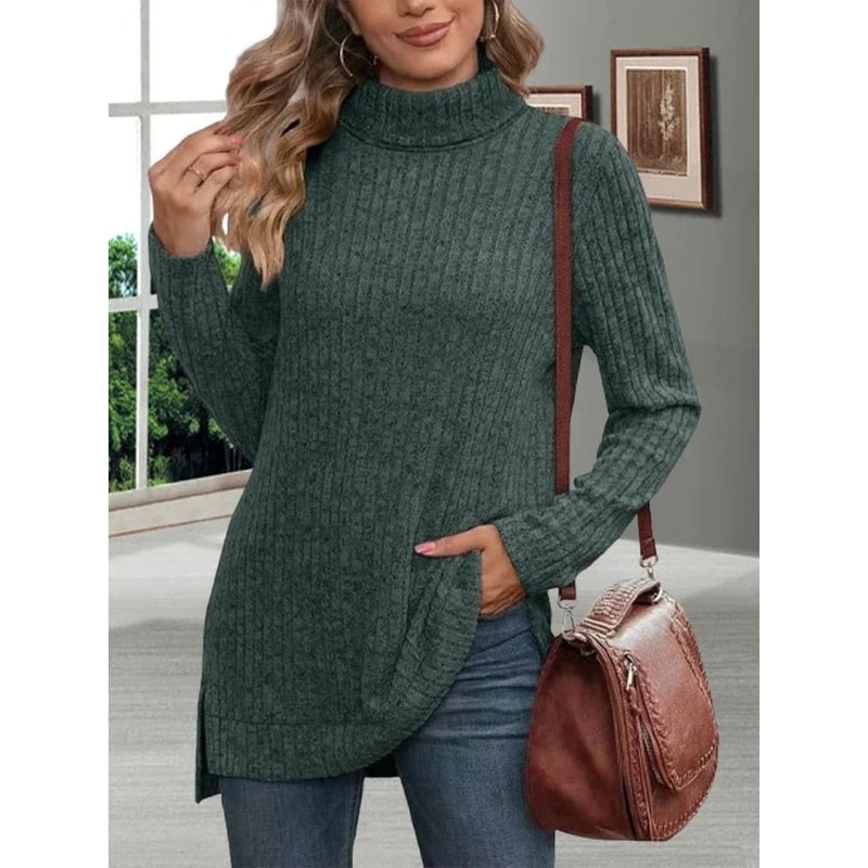 Womens Striped Turtleneck Sweater Thick Loose Knit Pullover Warm Long Sleeve Autumn Winter Top 1