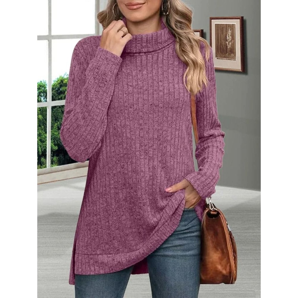 Womens Striped Turtleneck Sweater Thick Loose Knit Pullover Warm Long Sleeve Autumn Winter Top 2