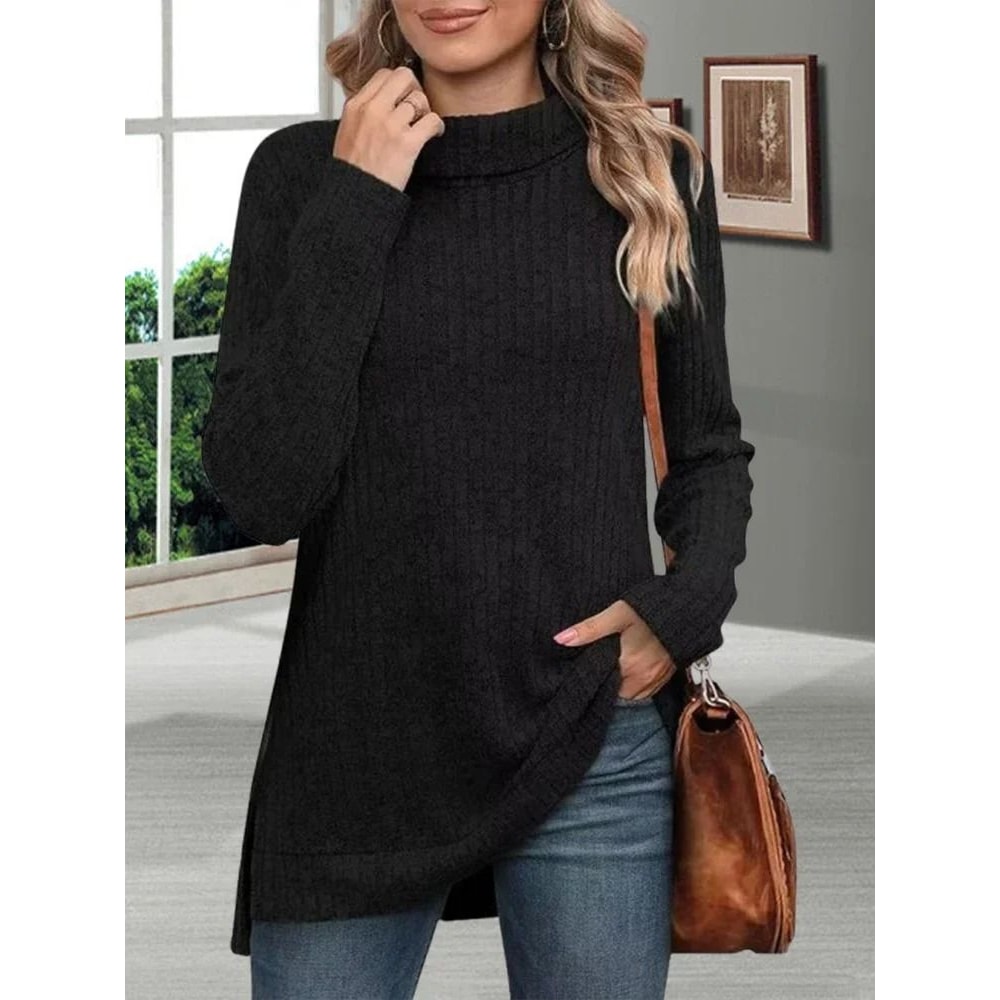 Womens Striped Turtleneck Sweater Thick Loose Knit Pullover Warm Long Sleeve Autumn Winter Top 0