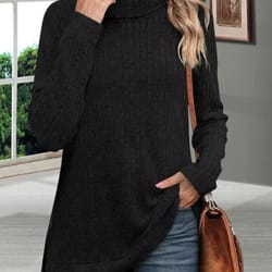 womens striped turtleneck sweater thick loose knit pullover warm long sleeve autumn winter top