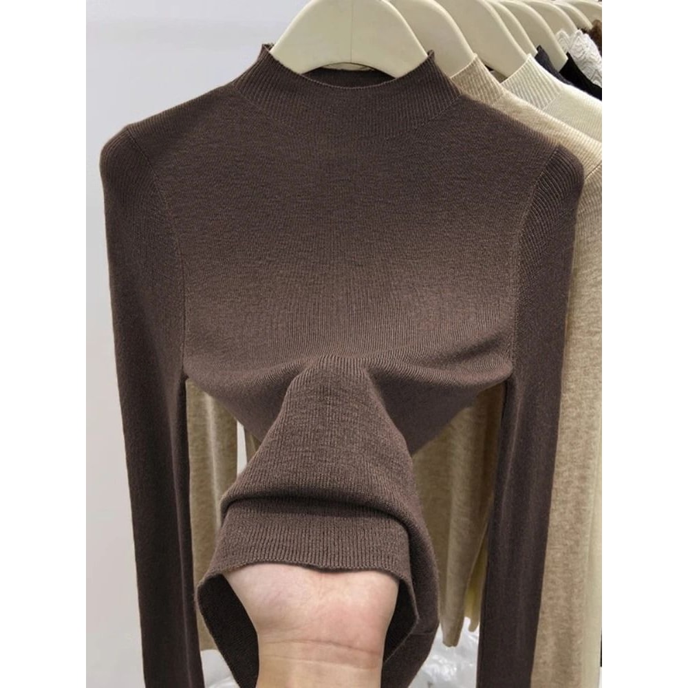 Womens Slim Turtleneck Sweater Korean Style Knit Base Layer Pullover Warm Casual Autumn Winter Top 10