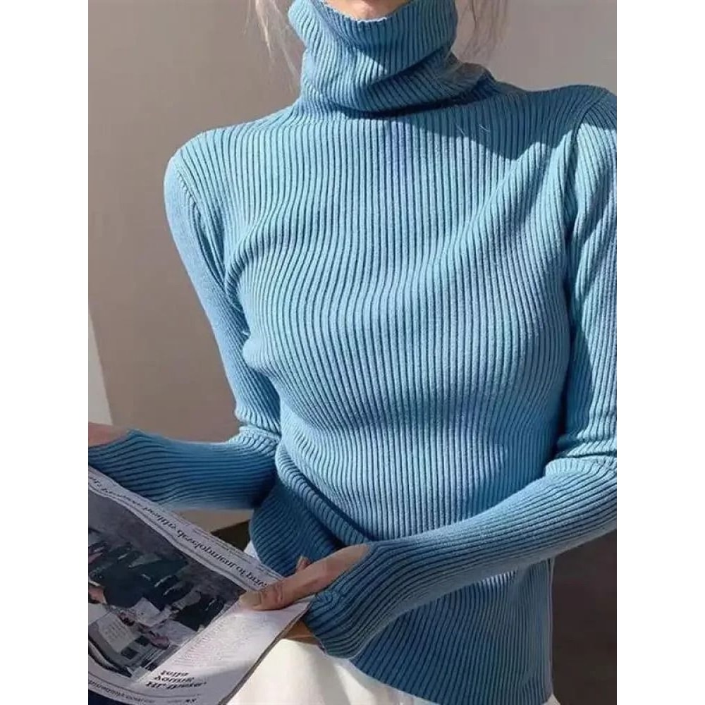 Womens Turtleneck Knit Sweater Korean Style Thumb Hole Pullover Warm Casual Autumn Winter Top 10
