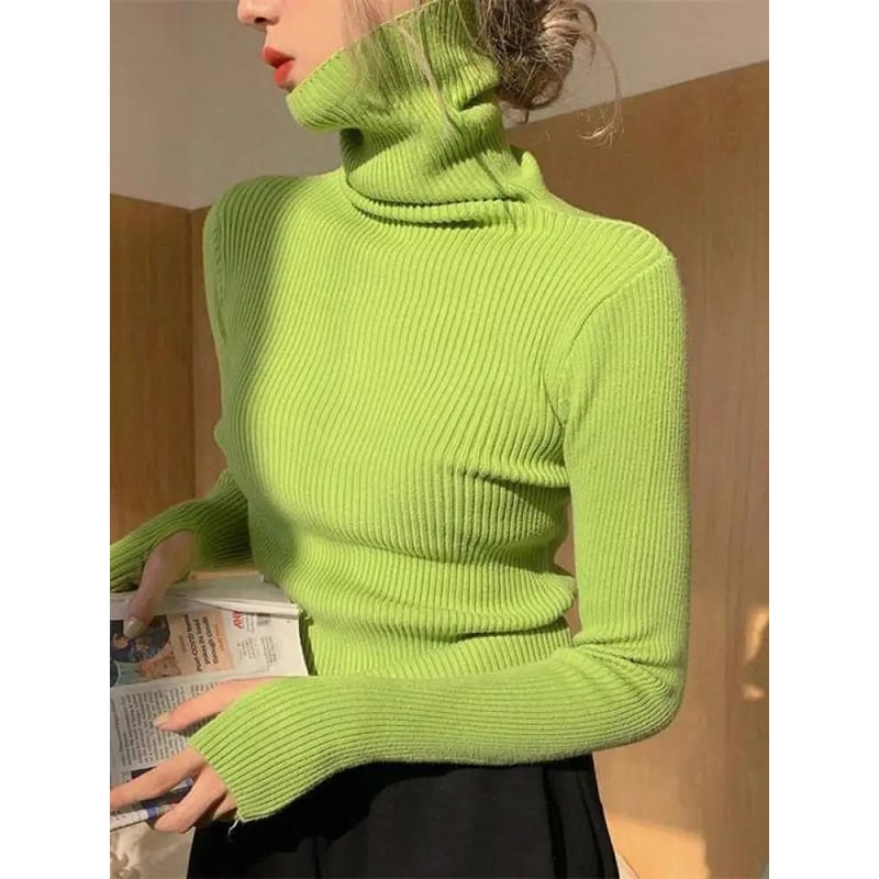 Womens Turtleneck Knit Sweater Korean Style Thumb Hole Pullover Warm Casual Autumn Winter Top 11