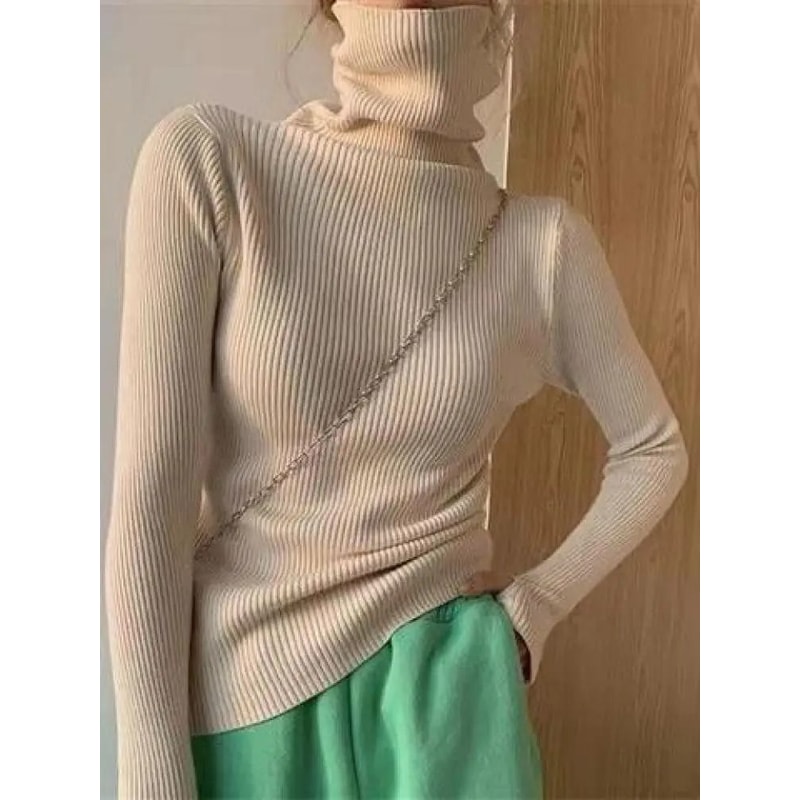 Womens Turtleneck Knit Sweater Korean Style Thumb Hole Pullover Warm Casual Autumn Winter Top 4