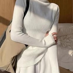 womens turtleneck knit sweater korean style thumb hole pullover warm casual autumn winter top
