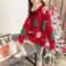 Womens Christmas Snowflake Sweater Korean Style Color Block Knit Pullover Thick Winter Round Neck S 2