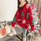 Womens Christmas Snowflake Sweater Korean Style Color Block Knit Pullover Thick Winter Round Neck S 2