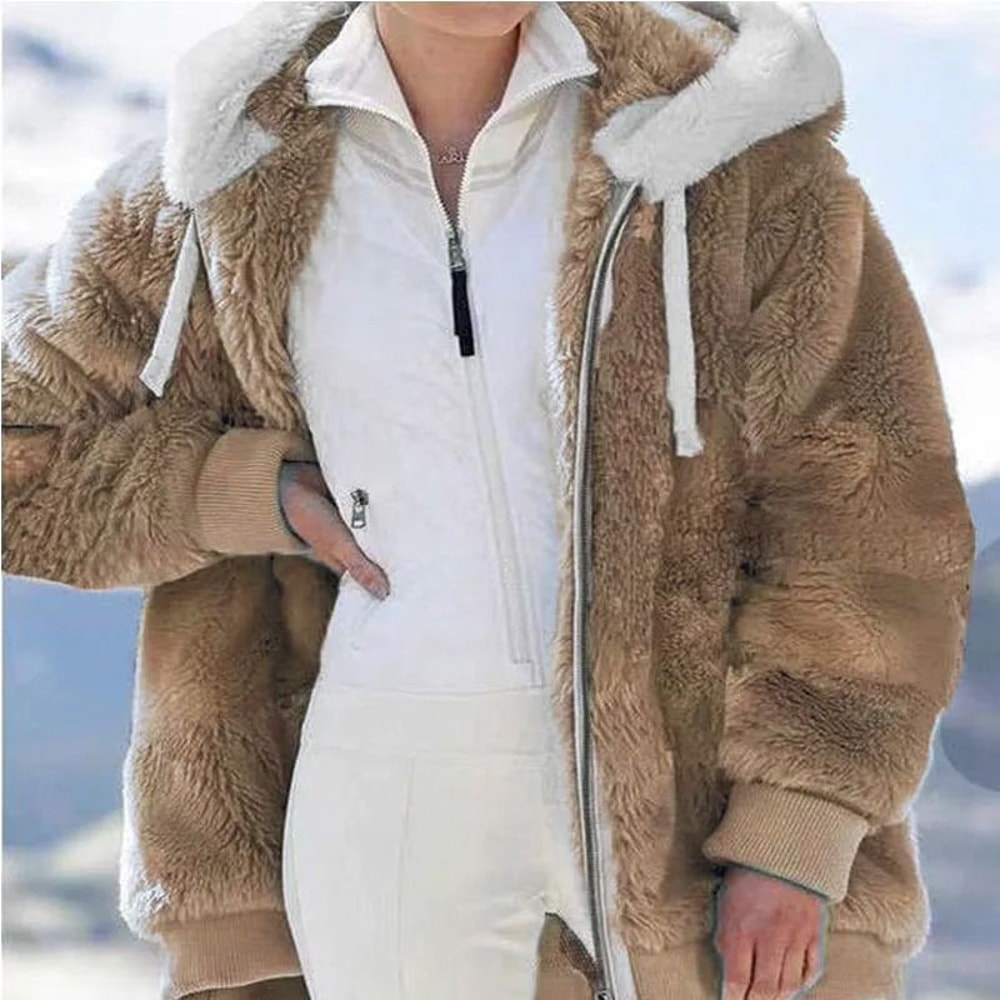 Womens Oversized Fleece Jacket Hooded Plush Winter Coat Casual Zip Up Warm Y2K Style Jacket 6