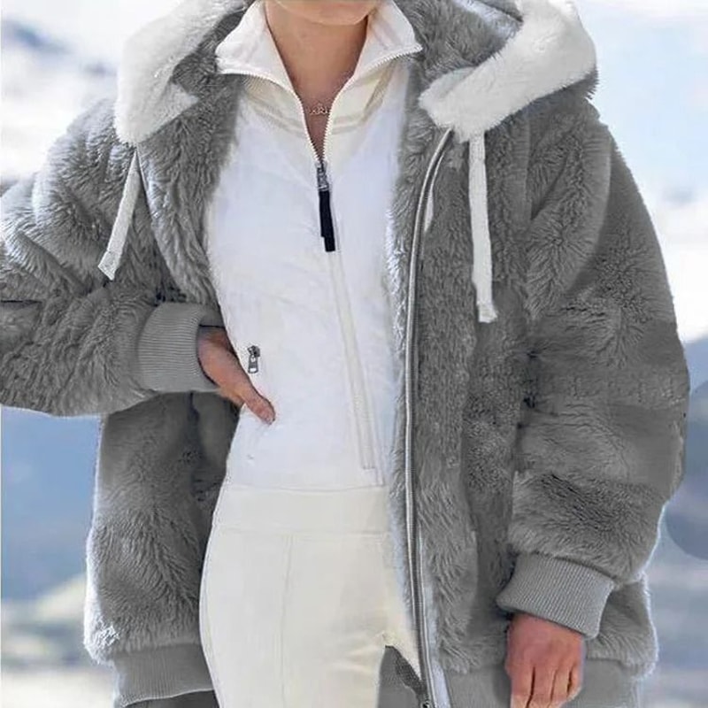 Womens Oversized Fleece Jacket Hooded Plush Winter Coat Casual Zip Up Warm Y2K Style Jacket 3