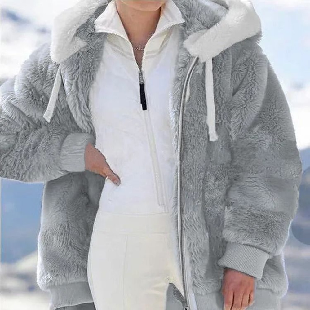 Womens Oversized Fleece Jacket Hooded Plush Winter Coat Casual Zip Up Warm Y2K Style Jacket 0