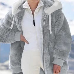 womens oversized fleece jacket hooded plush winter coat casual zip up warm y2k style jacket