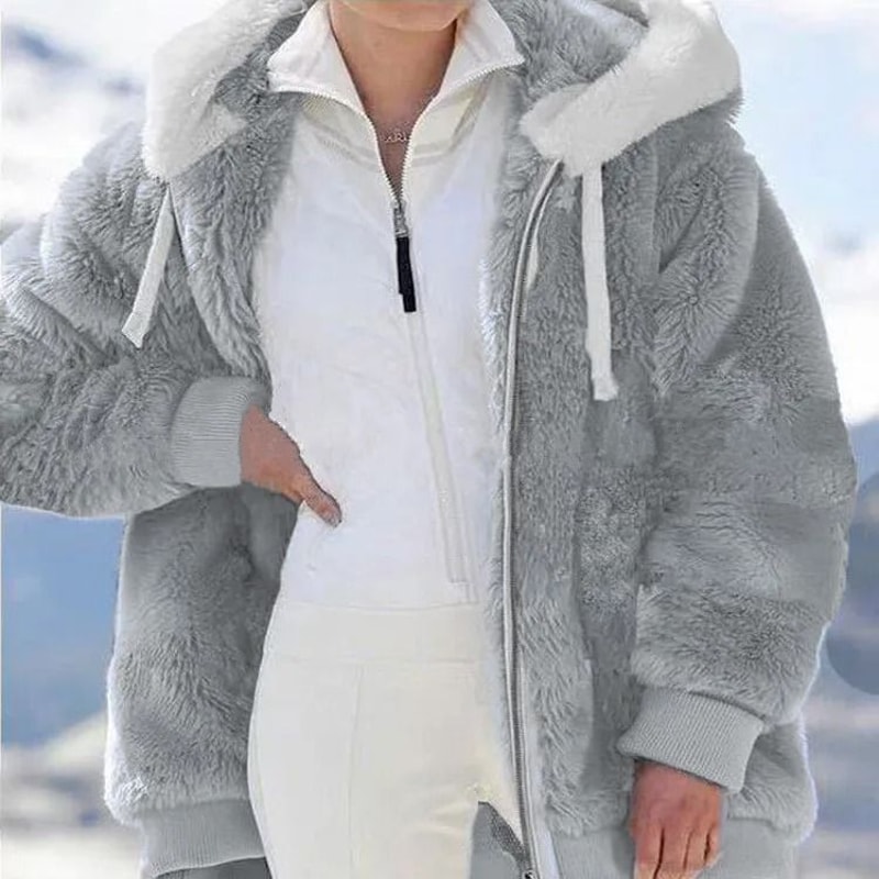 Womens Oversized Fleece Jacket Hooded Plush Winter Coat Casual Zip Up Warm Y2K Style Jacket 0