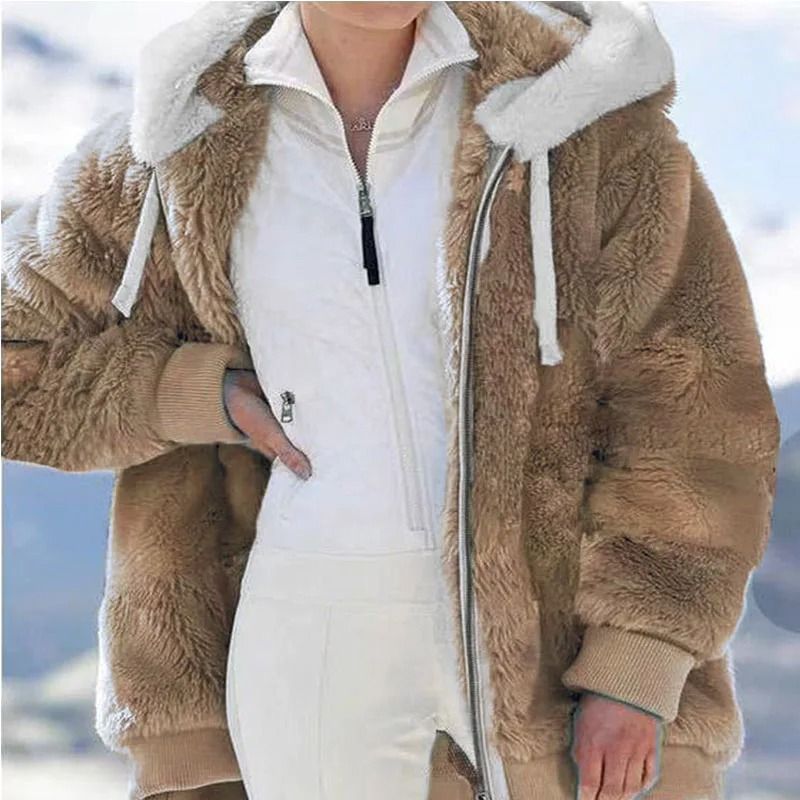 Womens Oversized Fleece Jacket Hooded Plush Winter Coat Casual Zip Up Warm Y2K Style Jacket 8