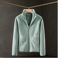 womens double sided fleece jacket warm outdoor winter coat thick casual sports zip jacket