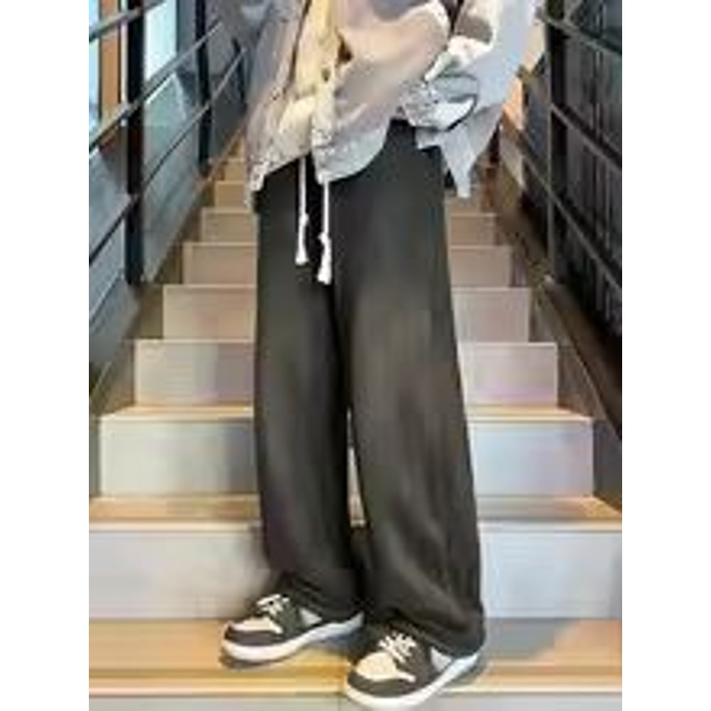 Womens Suede Wide Leg Pants Korean Style Straight Leg Casual Trousers Thick Autumn Winter Fashion P 7