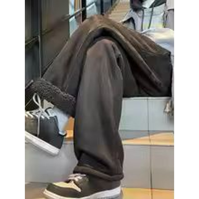 Womens Suede Wide Leg Pants Korean Style Straight Leg Casual Trousers Thick Autumn Winter Fashion P 8