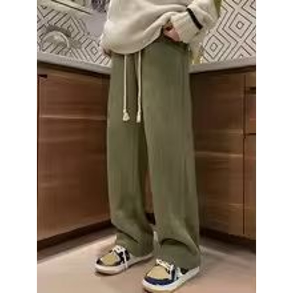 Womens Suede Wide Leg Pants Korean Style Straight Leg Casual Trousers Thick Autumn Winter Fashion P 0