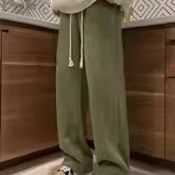 womens suede wide leg pants korean style straight leg casual trousers thick autumn winter fashion pants