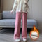 Womens Fleece Wide Leg Pants Warm Elastic Waist Winter Trousers Casual Loose Straight Leg Pants 4