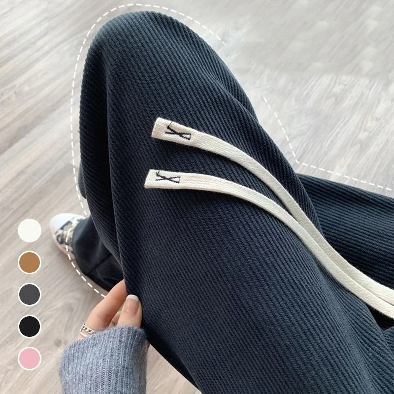 Womens Fleece Wide Leg Pants Warm Elastic Waist Winter Trousers Casual Loose Straight Leg Pants 10