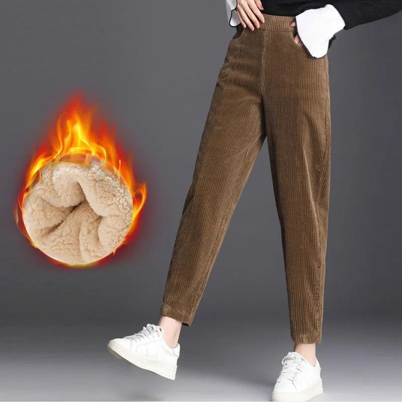 Womens Corduroy Harem Pants Warm High Waist Winter Trousers Plush Lined Casual Autumn Winter Pants 0