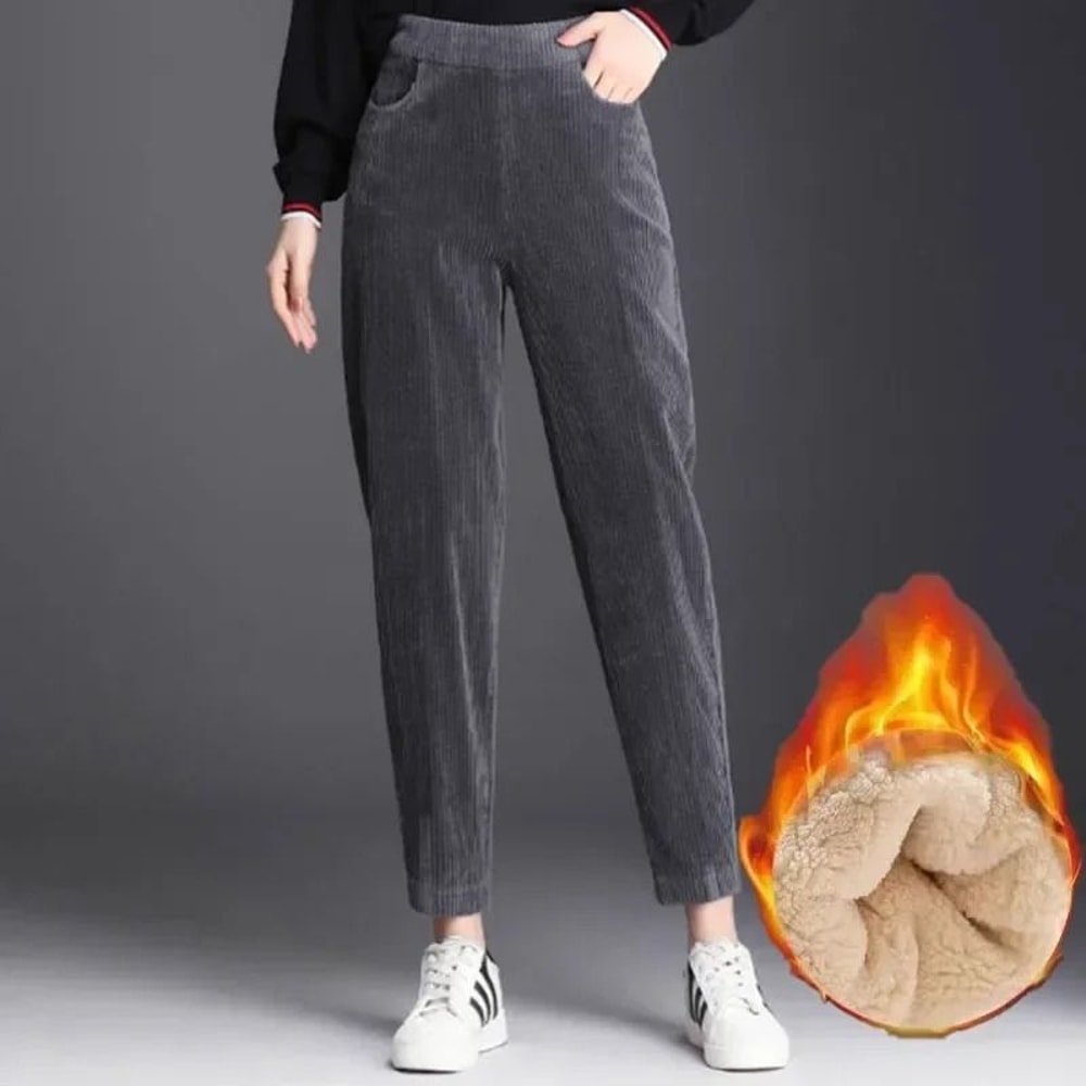 Womens Corduroy Harem Pants Warm High Waist Winter Trousers Plush Lined Casual Autumn Winter Pants 3