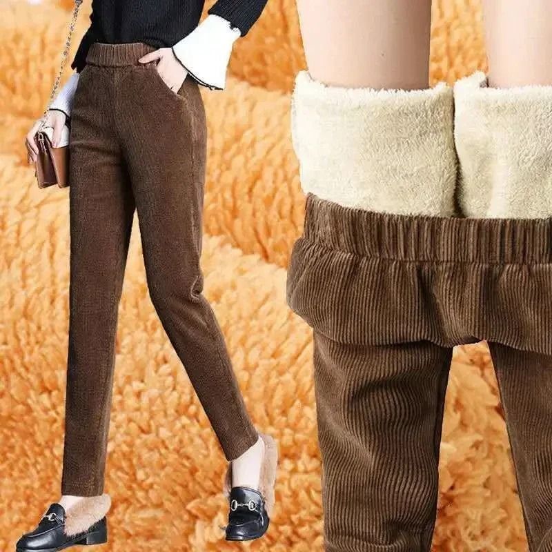 Womens Corduroy Harem Pants Warm High Waist Winter Trousers Plush Lined Casual Autumn Winter Pants 8