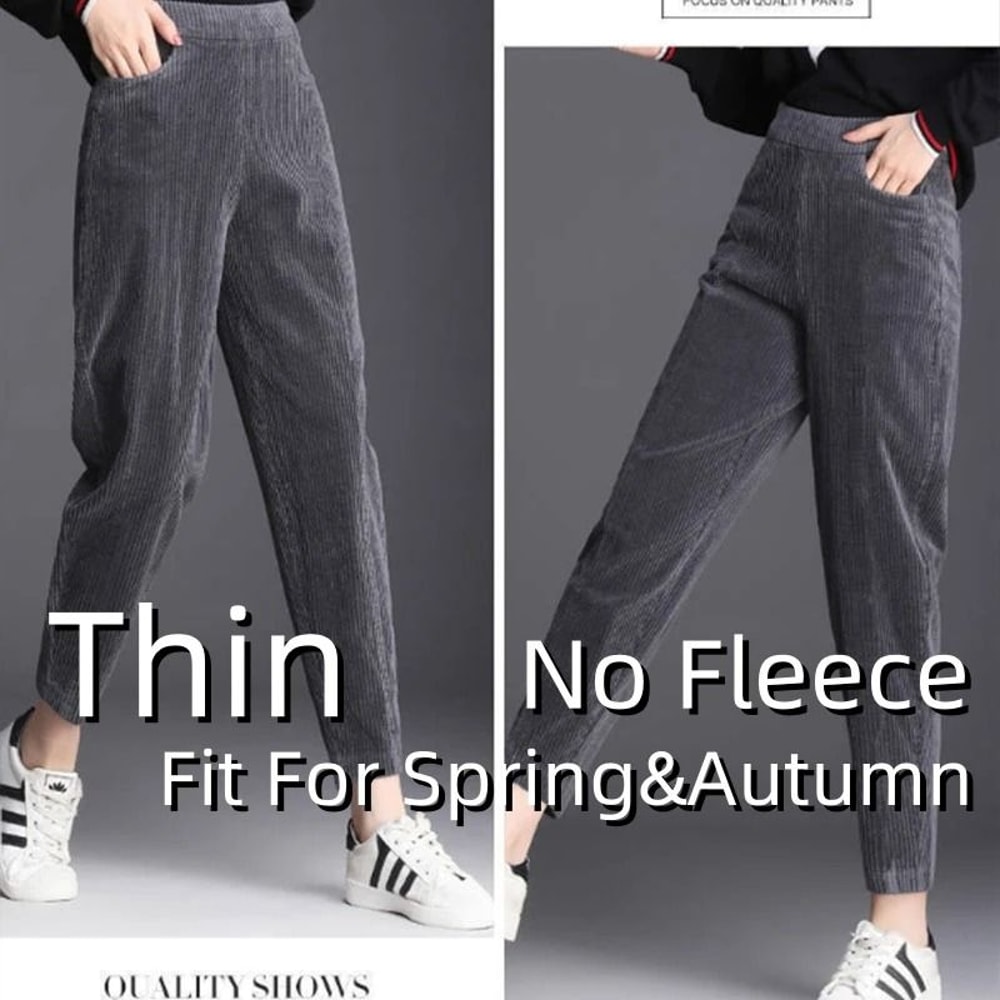 Womens High Waist Fleece Pants Elegant Corduroy Leggings Warm Winter Pencil Trousers 6